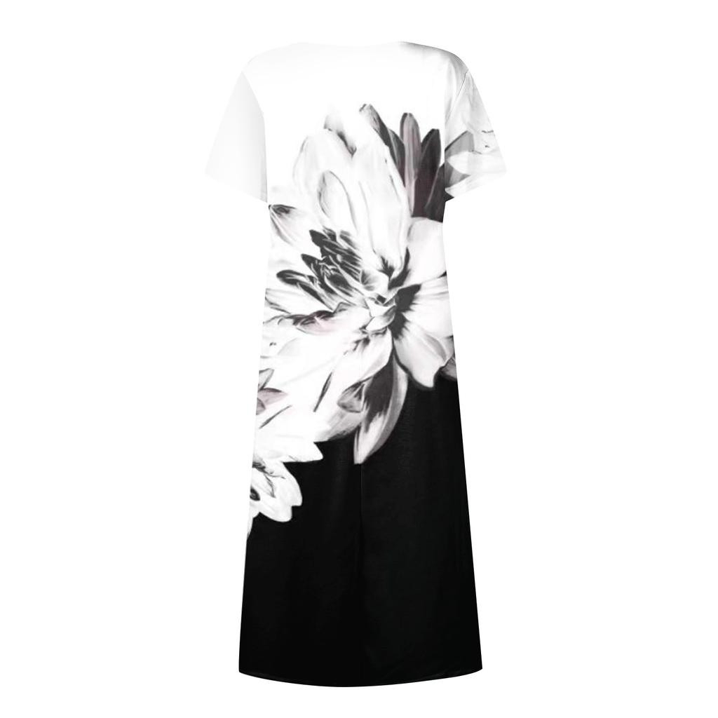 Fashion Women's Summer Round Neck Casual Fashion Printed Pullover Short Sleeve  Dress