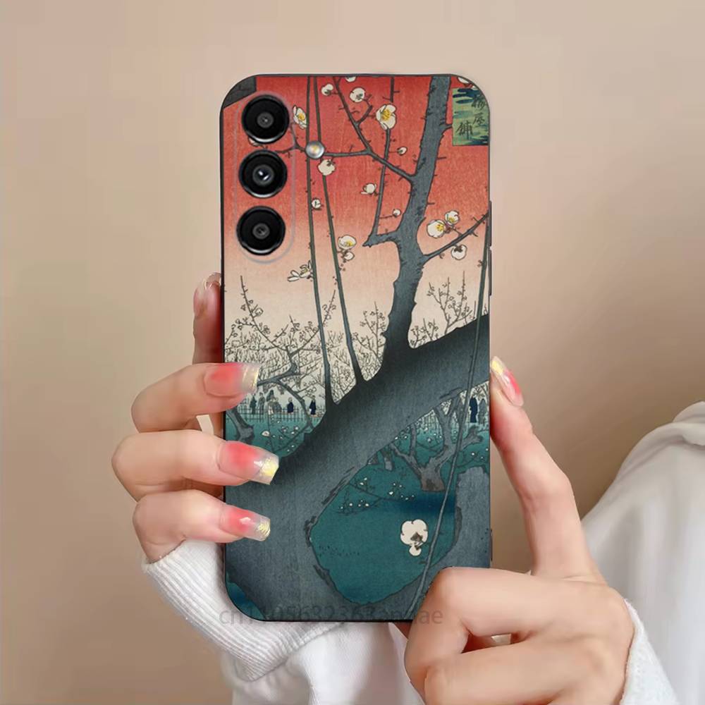 Чехол для телефона в японском стиле Укиё-э для Samsung S25,24,21,22,23,S30,Ultra,S20,Plus,Fe,Lite,Note,S10,S9,Черный Мягкий