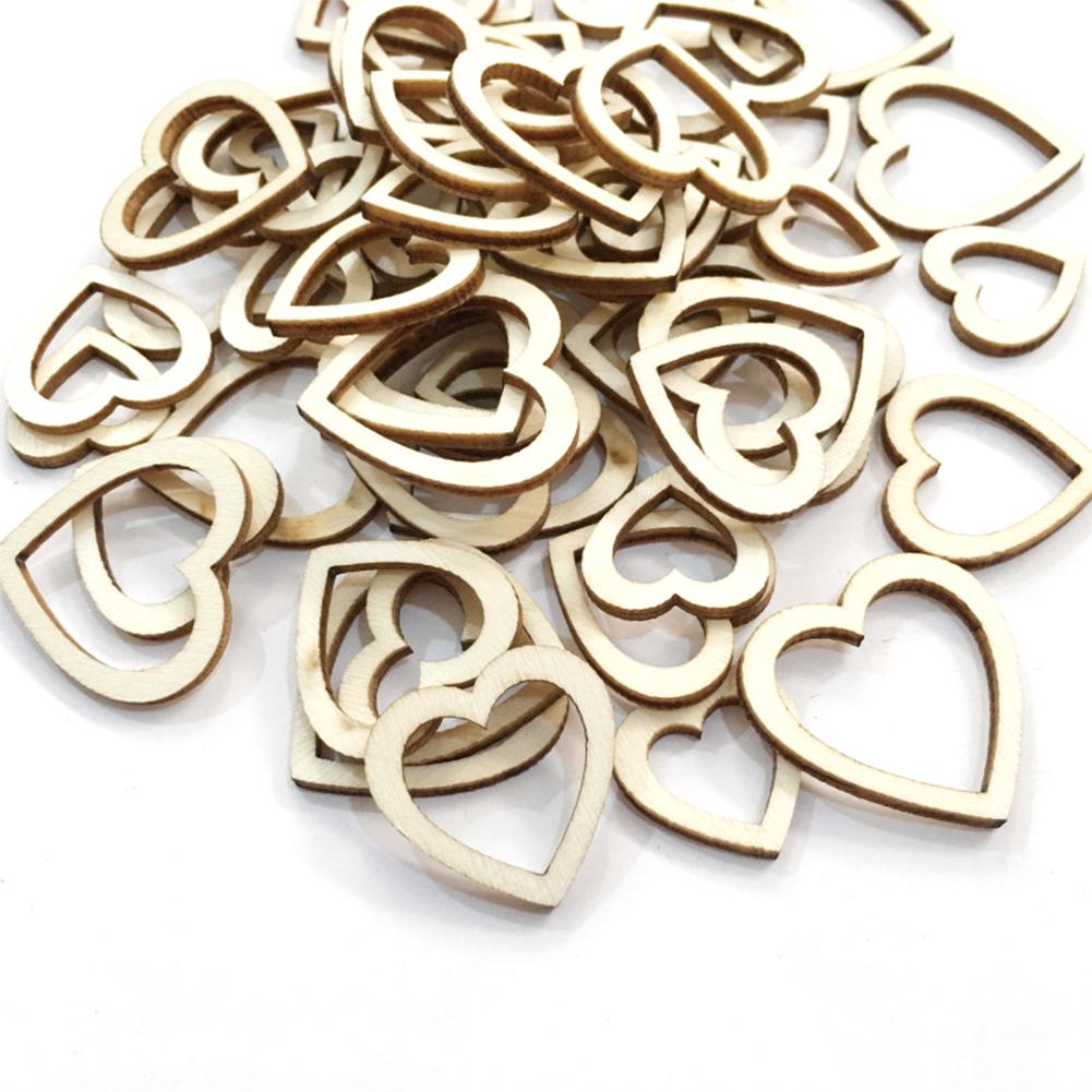 100 Pcs/set Hollowed  Peach  Heart-shaped  Wooden  Pieces Natural Wood-color Style Crafts Ornaments Carved Painted Diy Material