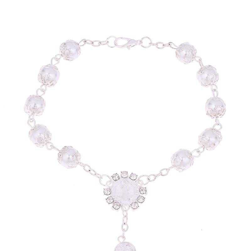 Car Pendant Bling Retro Imitation Pearl Metal Jesus Cross Car Rear View Mirror Hanging Ornament Cross Hanging Decoration