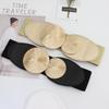 Women's Elastic Wide Waist Belt with Metal Round Buckle - Stylish European & American Design for Dresses and Sweaters