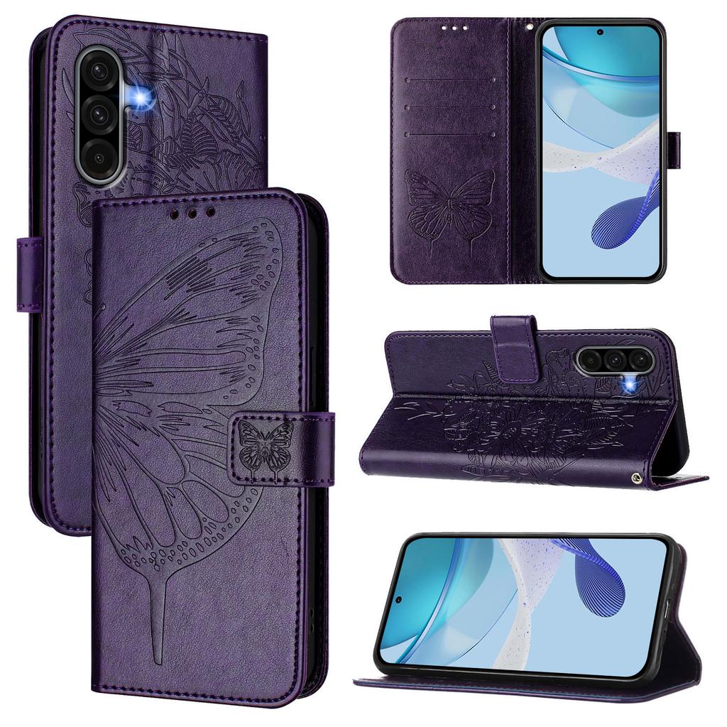 For Samsung Galaxy A36 5G Wallet Case with Wrist Strap Butterfly Imprint Leather Phone Cover