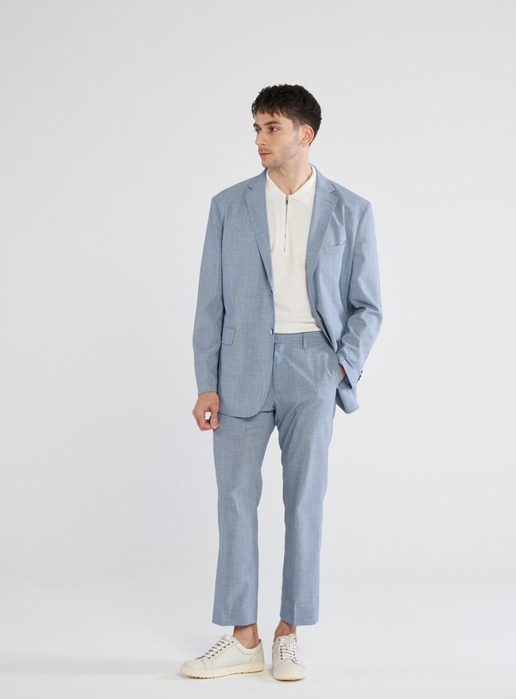 COMSPACE1980 [M~5Xl] Loose Fit Setup Hidden Elastic Waist Slacks [Blue]
