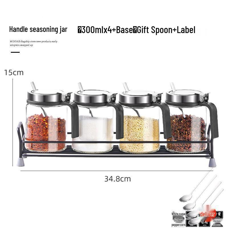 Набор кухонных банок для приправ из нержавеющей стали и стекла с пружинной крышкой и ложкой