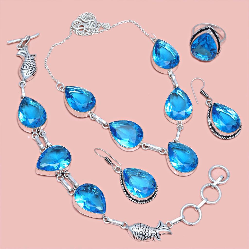 Topaz Blue London Jewelry Set  Gemstone Necklace Gift Sterling