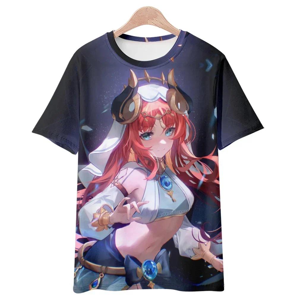 Футболка с принтом Game Genshin Impact 3D для детей, милая футболка с рисунком Gril Nilou, модная детская футболка Harajuku, футболка для мальчиков, топы