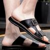 Мужские кожаные тапочки, летние тапочки с пряжкой на ремне, повседневные сандалии, мужская пляжная обувь, модные тапочки, мужские сандалии