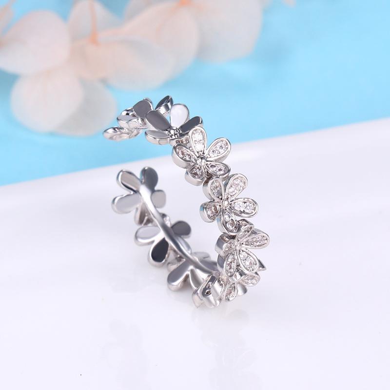 Интернет-знаменитость холодный ветер инкрустированное бриллиантами кольцо с пятью цветками из циркония женское простое открывающееся регулируемое кольцо
