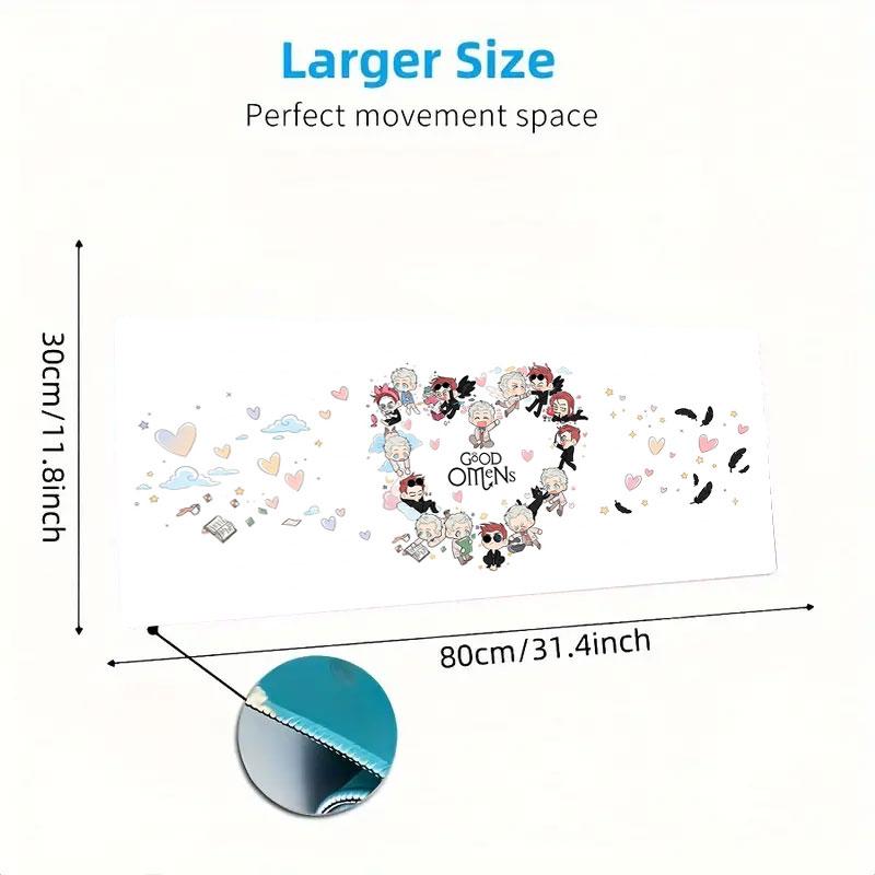 Good Omens Chibi Art Large Size Mouse Pad Large Gaming Table Cushion Nonslip Laptop Tablet Big Mousepad Xxl Mat Mini Pc Playmat With Lock Edge