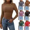 Women Spring Basic Tee Shirts Tops Mesh Transparent Long Sleeve Turtleneck Slim T-shirts