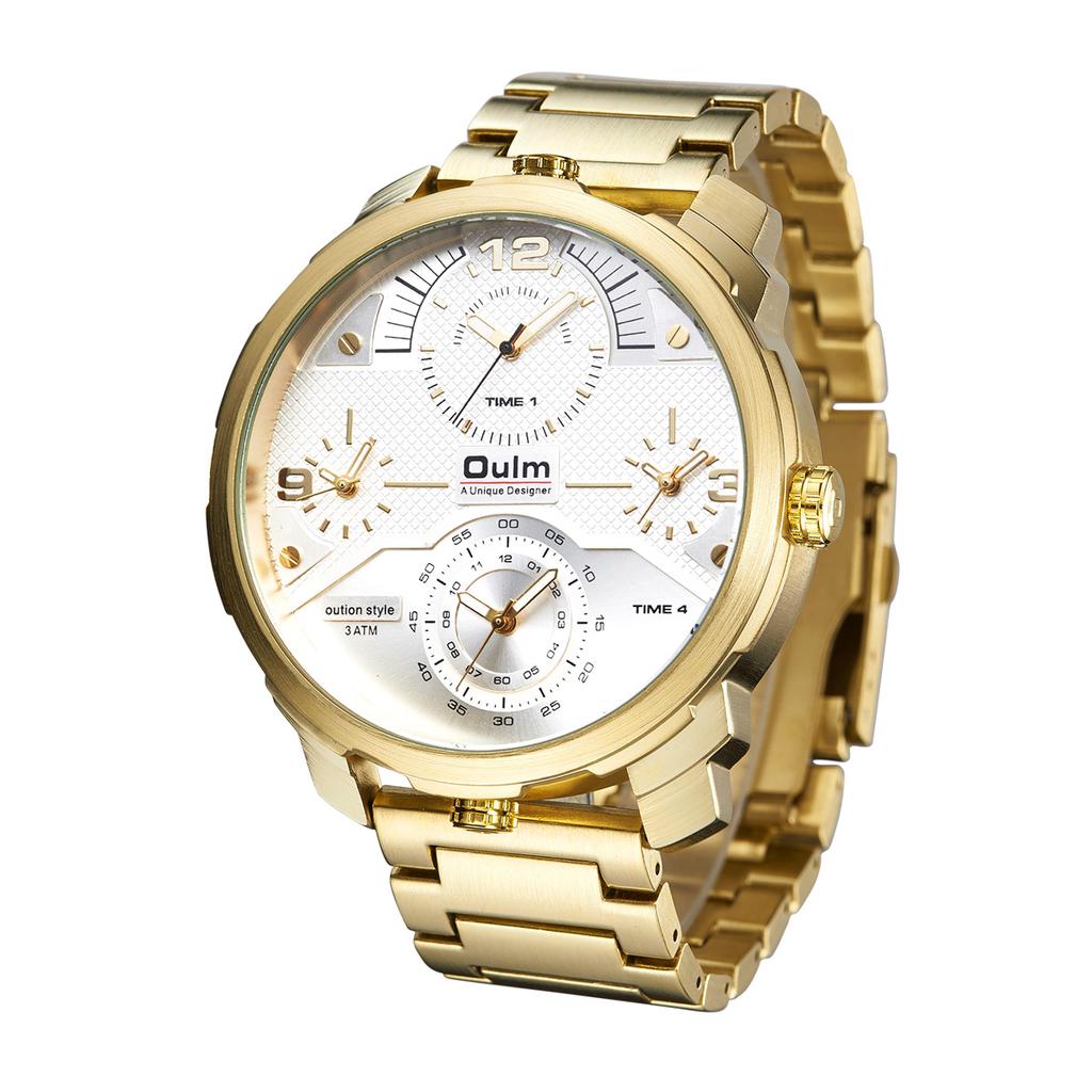 Oulm Модные мужские часы Кварцевые часы со стальным ремешком, большой циферблат, персонализация с несколькими часовыми поясами