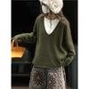 Winter Korean Style V-Neck Knit Sweater Loose Casual Pullover Simple Green Women Sweaters