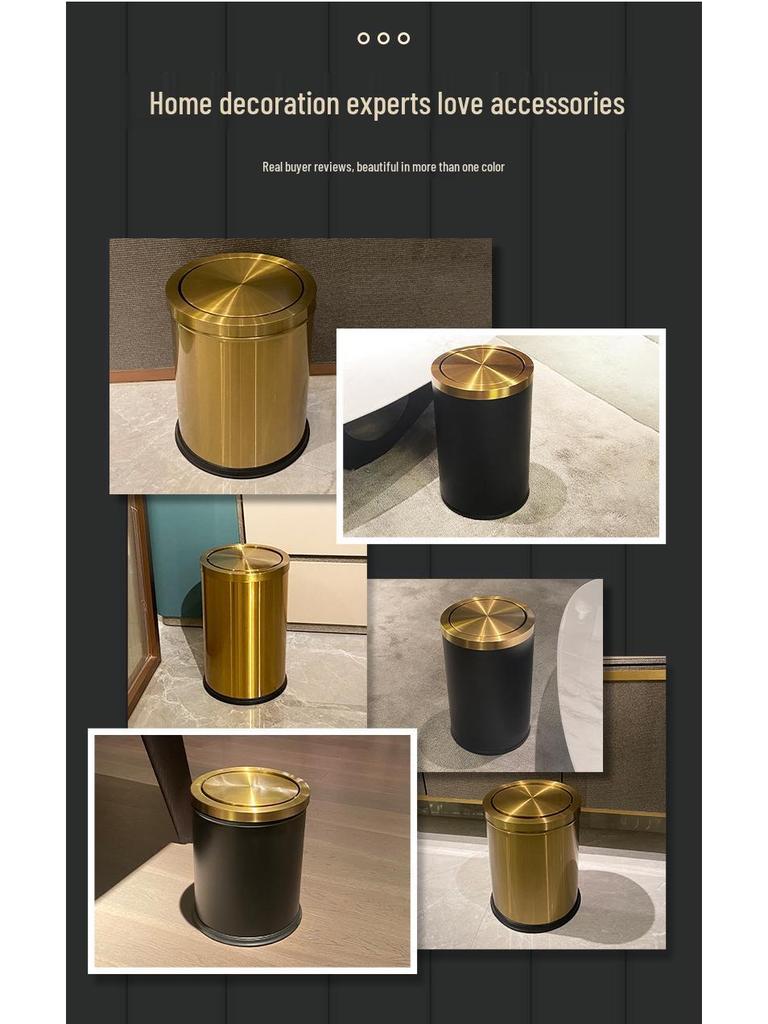 Мусорное ведро из нержавеющей стали с откидной крышкой для дома и кухни, дизайн в стиле легкой роскоши для ванной комнаты и гостиной.