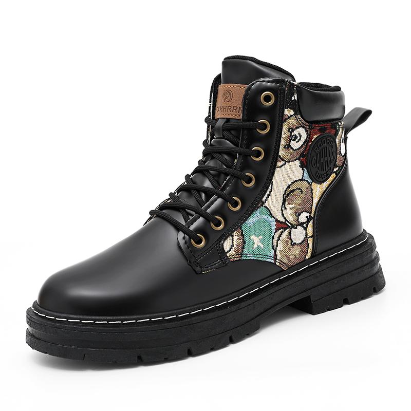 Мужские ботинки на платформе, осенние новые нескользящие рабочие ботинки, модные универсальные высокие мотоциклетные ботинки, повседневная обувь для походов на открытом воздухе 2024 г.