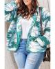 Green Geometric Aztec Pattern Plus Size Fleece Jacket
