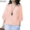 ZANZEA Women Casual Floral Print 3/4 Sleeve Loose Round Neck Blouse