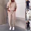 2 Pcs/Set Women Top Pants Suit Round Neck Long Sleeves Solid Color Mid Length Sweatshirt Elastic Waist Trousers Daily Wear Sport Outfit Tracksuit