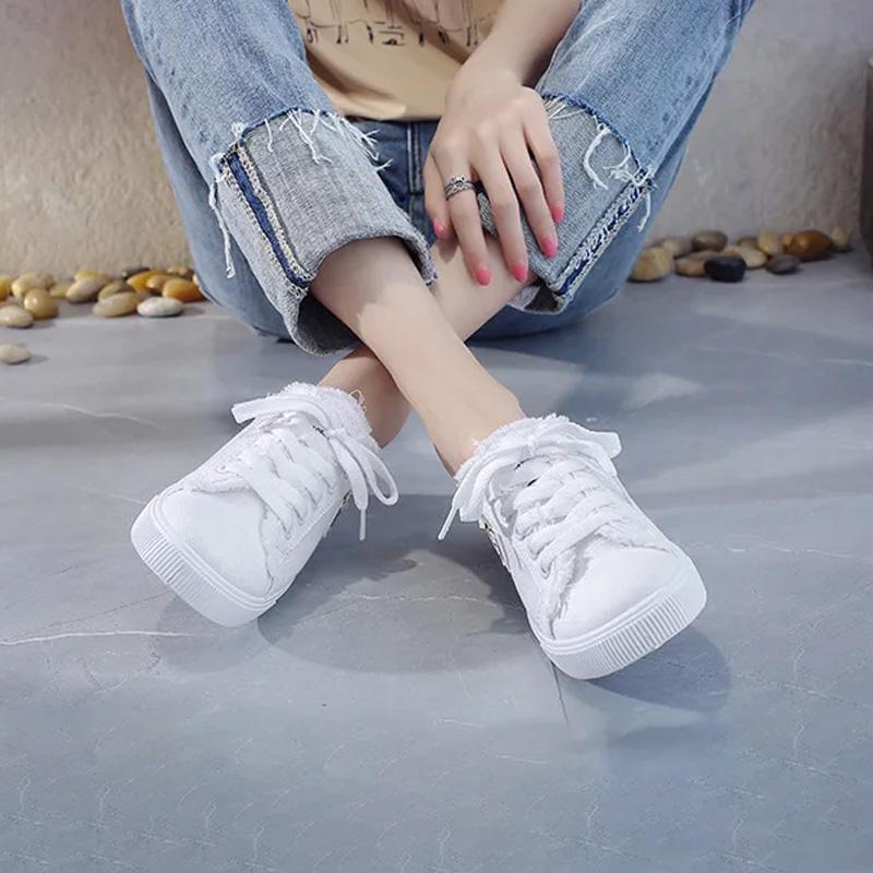 1pair Flat Convenient Canvas Casual Sneaker Comfort Lace-Up Board Shoes Low Top