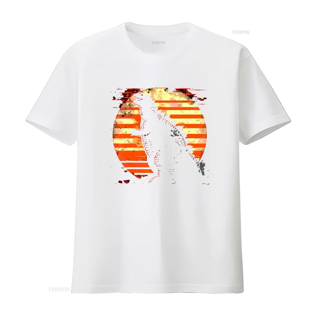 Japanese Radioactive Lizard Silhouette Against Retro Sunset T Shirt vintage Washed graphic Comfortable Top For Everyday Wear