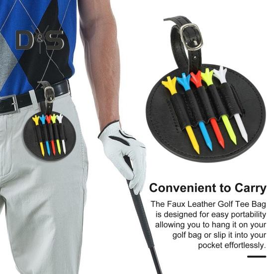 Golf Tee Bag Faux Leather Golf Tee Pouch Bag with 5 Tees Golf Accessory Carry Case Tees Organizer Holder for Men