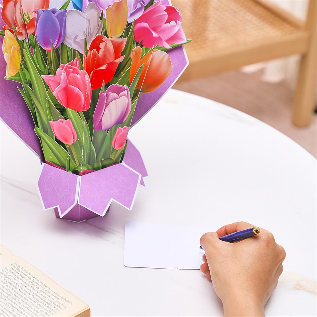Flower Pop Up Cards Flower Bouquet 3D Popup Greeting Cards with Blank Note Card and Envelope for Mother's Day Birthday
