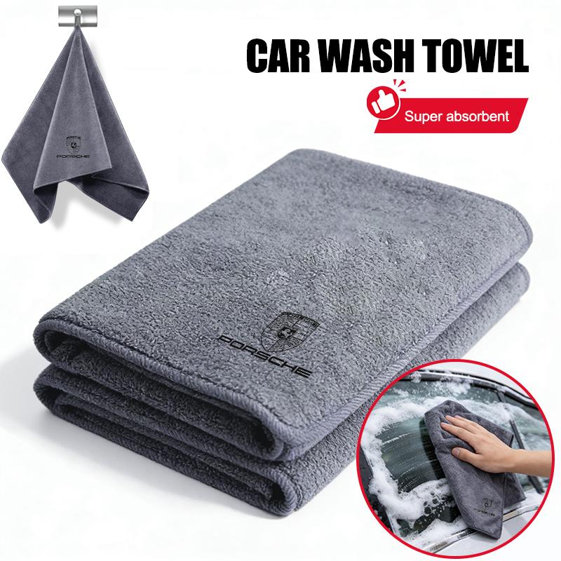 Car Double-Faced Plush Absorbent Towel Cleaning Drying Cloth For Porsche Cayenne Panamera Macan Boxster Cayman 718 911 Sticker