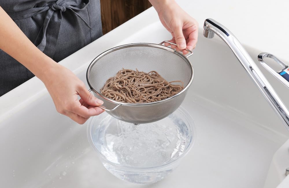 Yoshikawa Mizureed II SH9012 Round Strainer with Handles, Silver, 21cm, with Feet