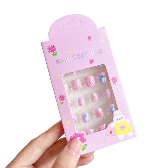 24Pcs Kids Fake Nail Kawaii Kids Fake Nail Art Stickers Set Creative DIY Nail Kit for Nail Decorations