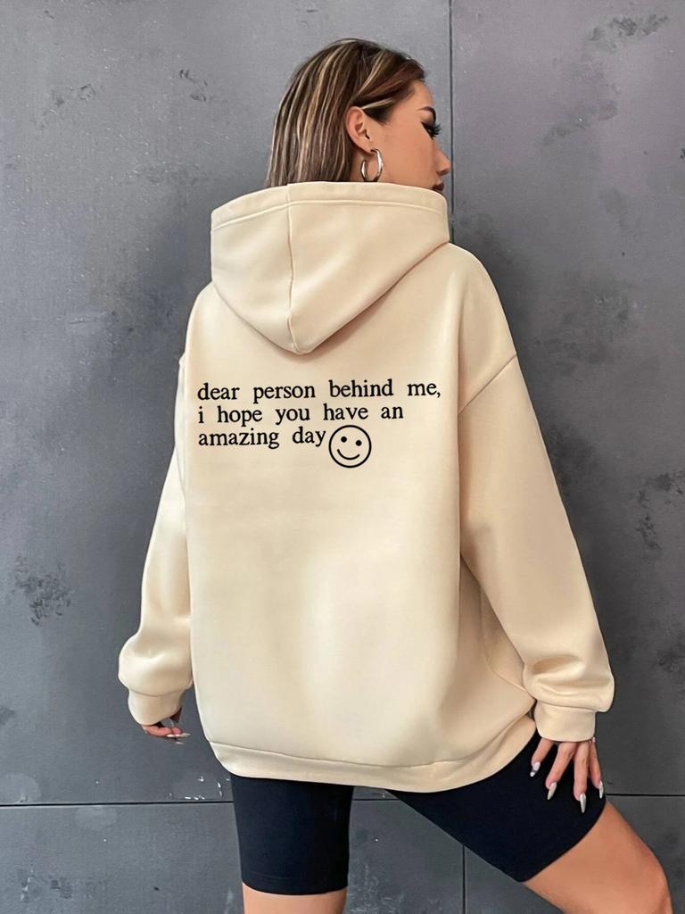 Women's Sweater Plain Letter Print Kangaroo Pocket Drawstring Print Hoodie