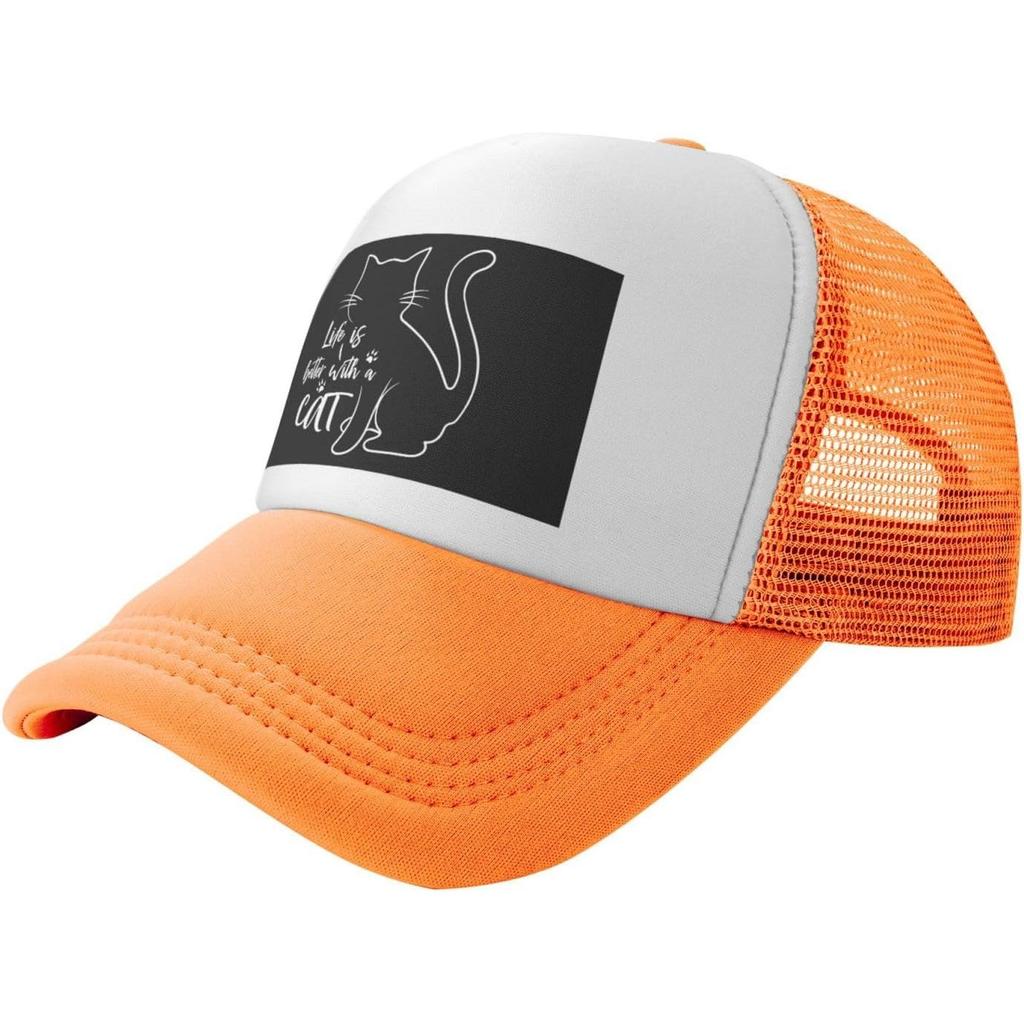 Life is Better with Cat Trucker Hat Mesh Snapback Cap Graphic Print Adjustable Baseball Hat