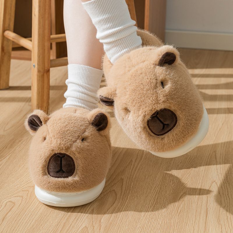 Plush Capybara Slippers Slip-on House Shoes Cute Thermal Home Slippers Comfortable Fluffy Couple Slippers Non-Slip for Men Women