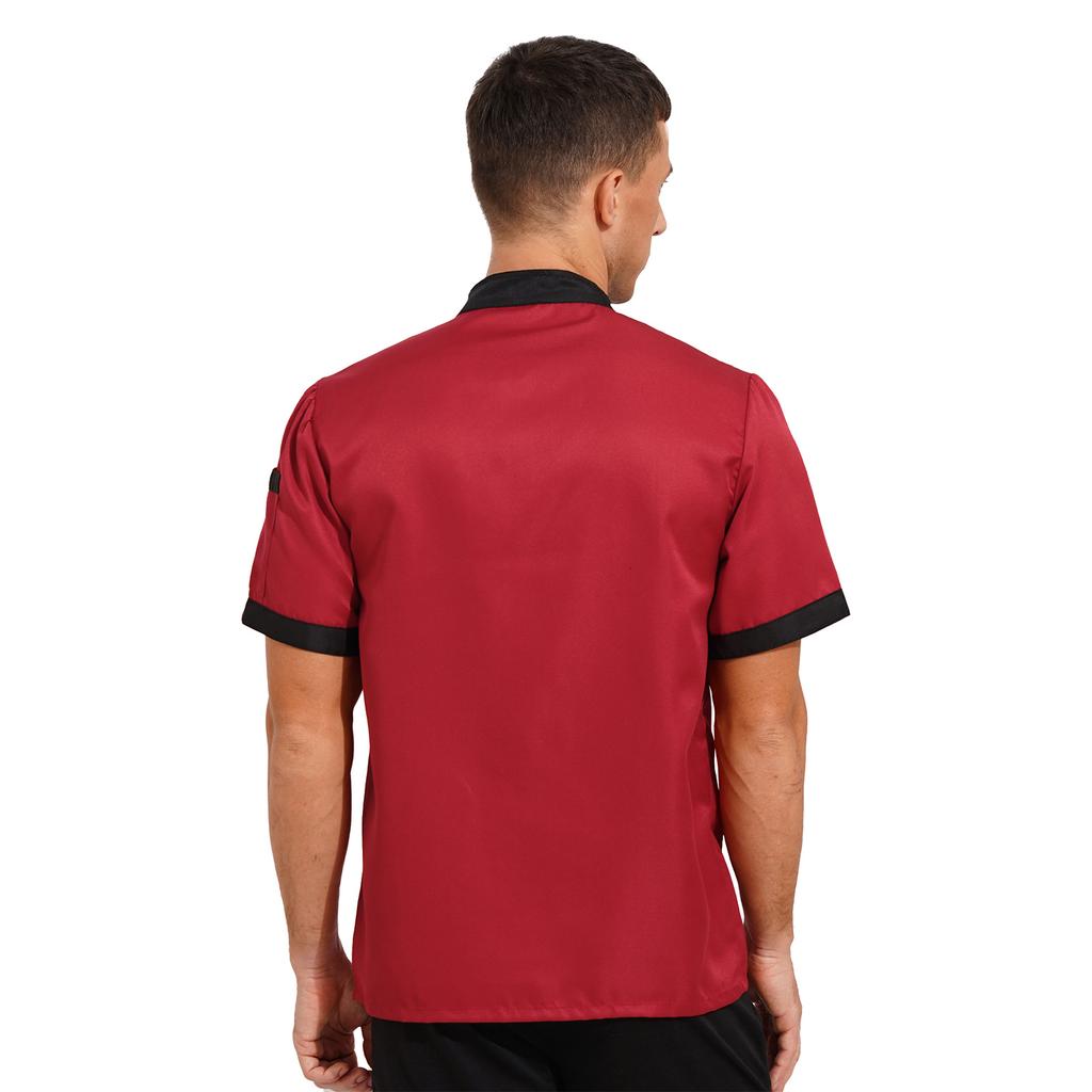 Мужская куртка шеф-повара с коротким рукавом, контрастный цвет, вырез на пуговицах спереди, униформа для персонала кухни, ресторана или отеля