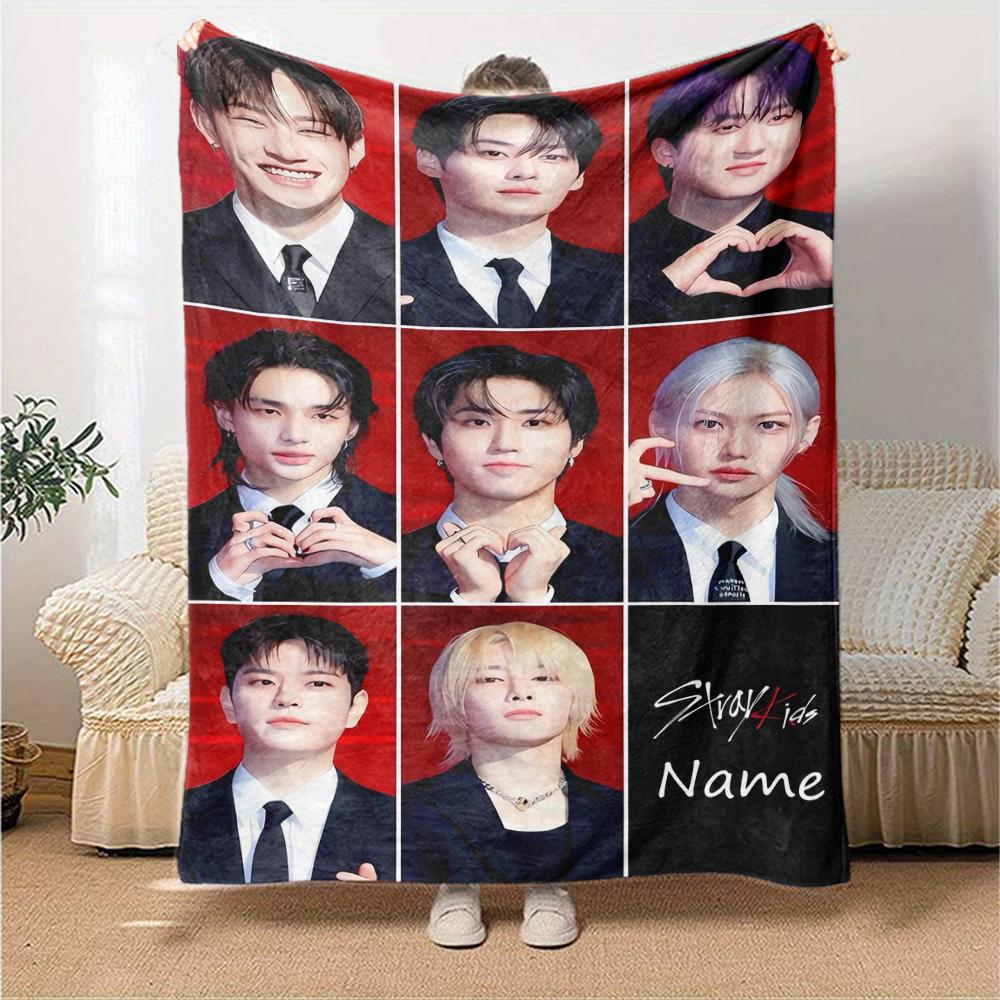 Custom Name Stray Kids Theme Printed Blanket - Perfect for Couch, Bed, Travel & Outdoor Use | Machine Washable, Cozy & Durable.