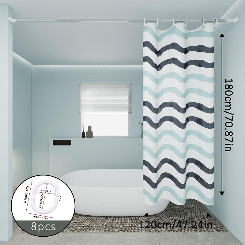 Wave Pattern Shower Curtain Blue And Gray Stripes Bathroom Decor Waterproof Fabric Curtains For Modern Coastal Bathrooms