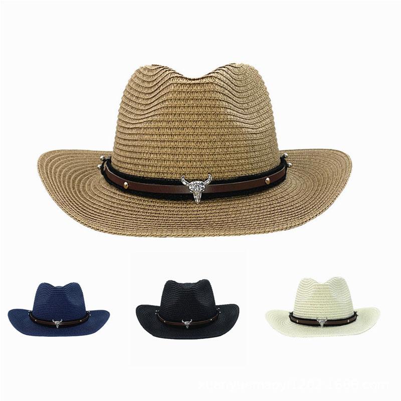 Мужская соломенная шляпа в панамском стиле, ковбойская шляпа, летняя шляпа от солнца 56-58 см