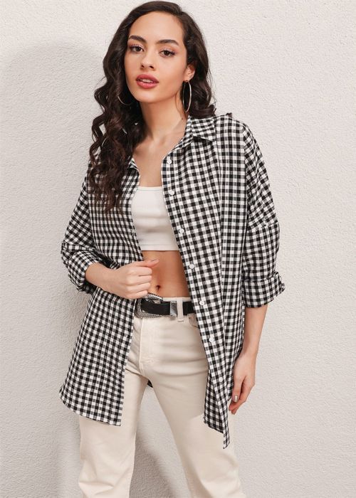 MT Clothes - Chemise Oversize à Carreaux Noir 40