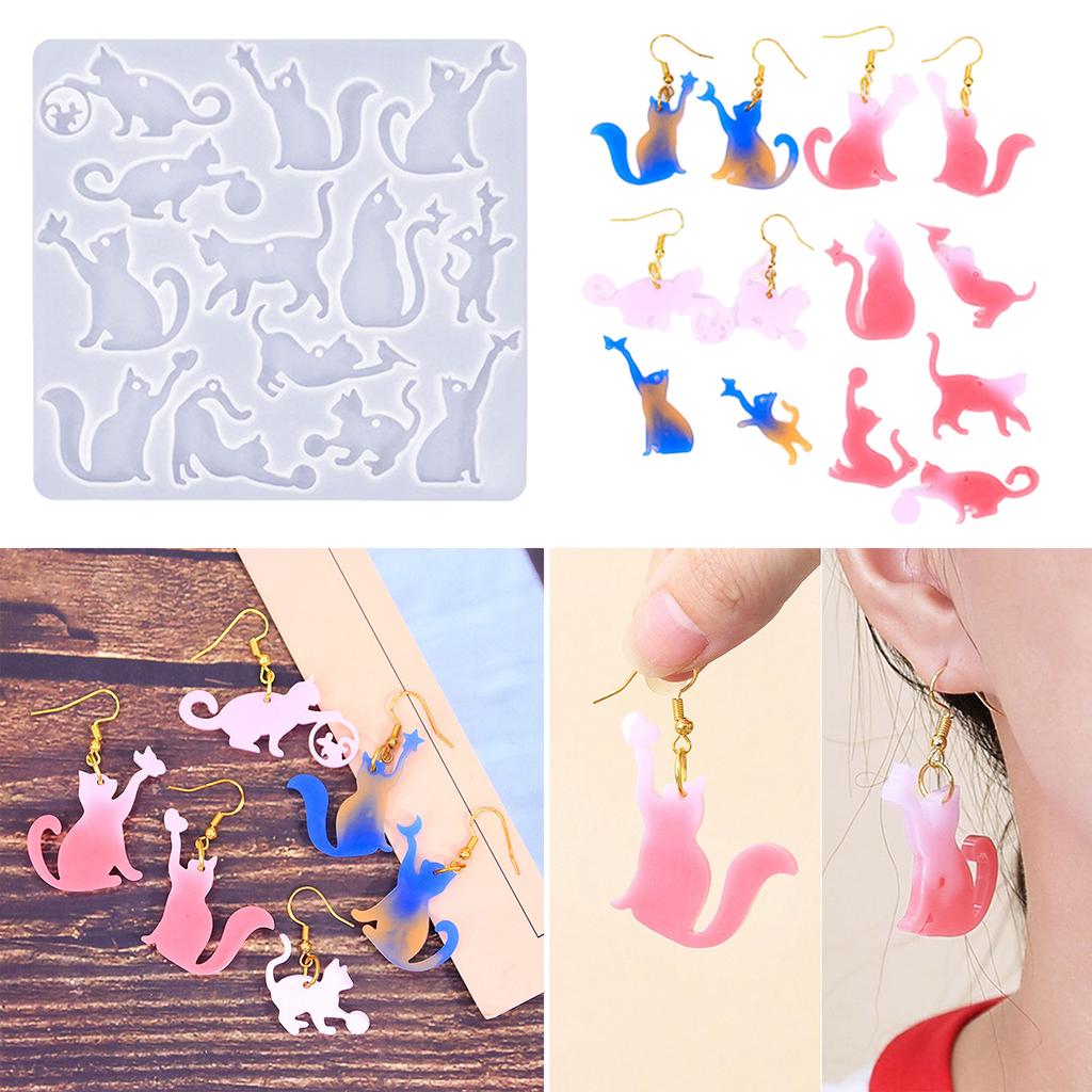 Формы из эпоксидной смолы ручной работы Серьги-кошки Силиконовые формы Формы для животных Формы для подвесок с отверстием Формы для изготовления ювелирных изделий