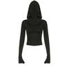 Y2K Black Folds Crop Top Hooded Full Sleeve T-Shirt Women Punk Gothic Fashion Autumn Korean Pullovers Streetwear