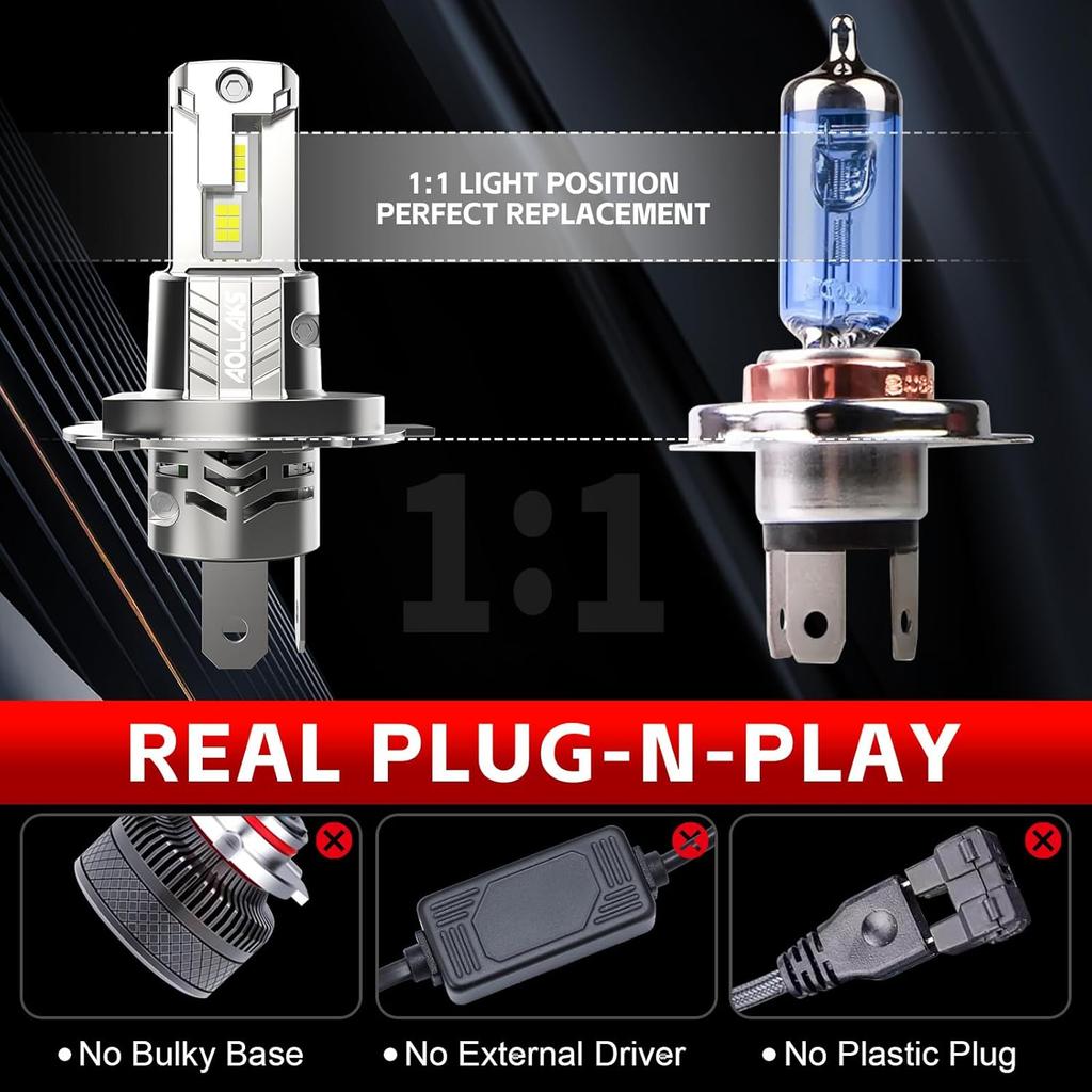 H4/9003/HB2 Bulb,6500K White Bulb, No Adapter Required, Plug and Play1:1 Size,Fog Light bulb,Pack of 2