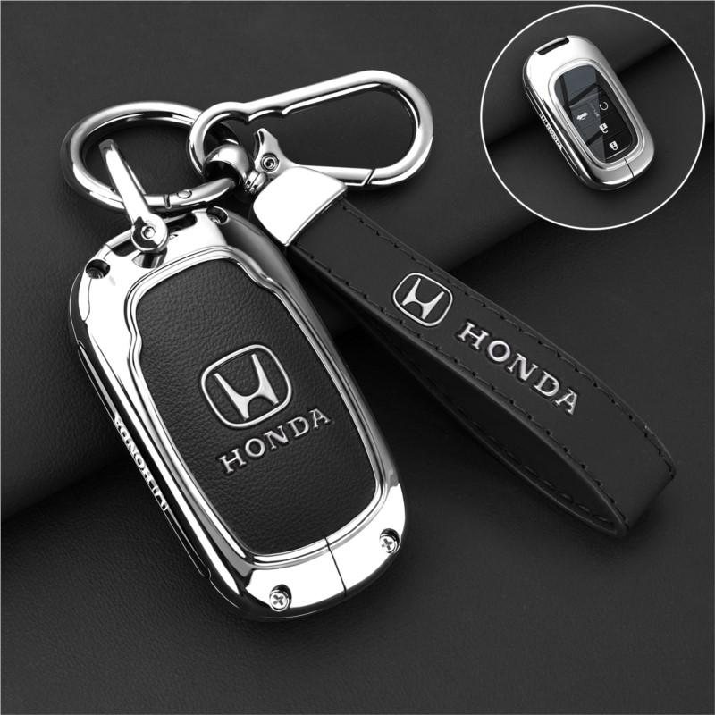 Zinc Alloy+ Leather Car Key Case Cover Shell Accessories For Honda 2022 2023 2024 Accord Civic HR-V CR-V Pilot Sport SI EX EX-L IP8