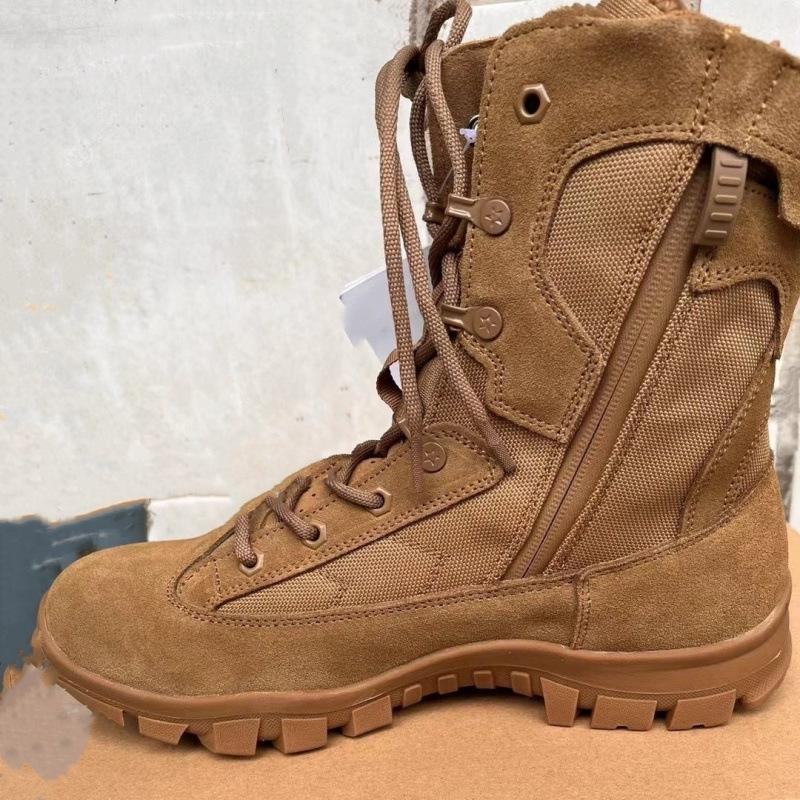 Мужские коричневые зимние тактические военные ботинки — дышащие, водонепроницаемые, устойчивые к проколам, с боковой молнией.
