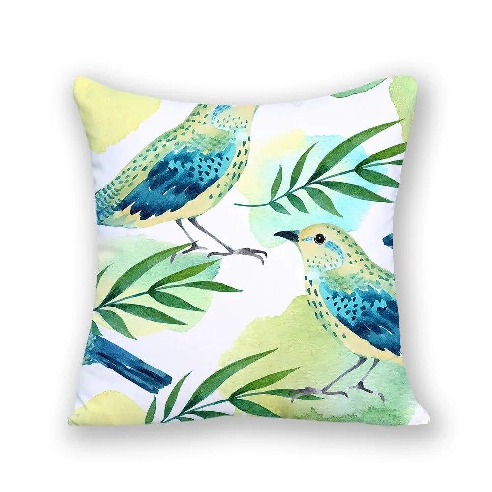 Bird Cushion Cover Tropical Home Decor Square Cartoon Flamingo Plant Decorative Pillow