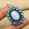 Rainbow Moonstone, Blue Topaz Gemstone Jewelry 925 Solid Sterling Silver Handmade Pendant