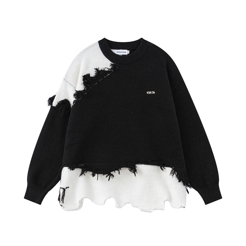 Унисекс свитер в американском ретро стиле с нерегулярной контрастной строчкой 2023 - Уникальный дизайн для пар