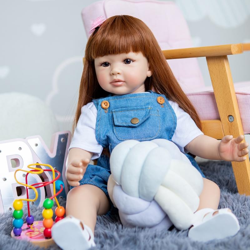 23'' Мягкая кукла для девочки Reborn, имитация, милая, тяжелая, реалистичная, с прошитыми волосами, на день рождения новорожденного