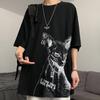 Футболка Gothic Cat Couple для мужчин Футболки Осенняя уличная одежда Винтажная футболка с длинными рукавами Мужские свободные футболки большого размера Y2k Топы