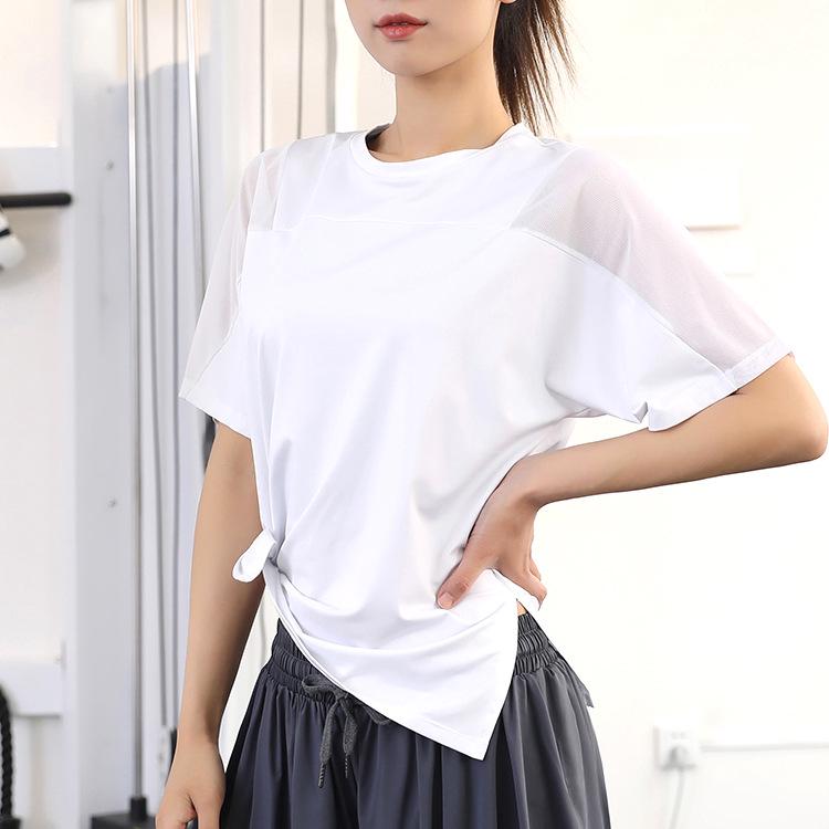 Женская быстросохнущая летняя футболка для йоги 2025: Свободная, дышащая футболка с коротким рукавом для бега и фитнеса