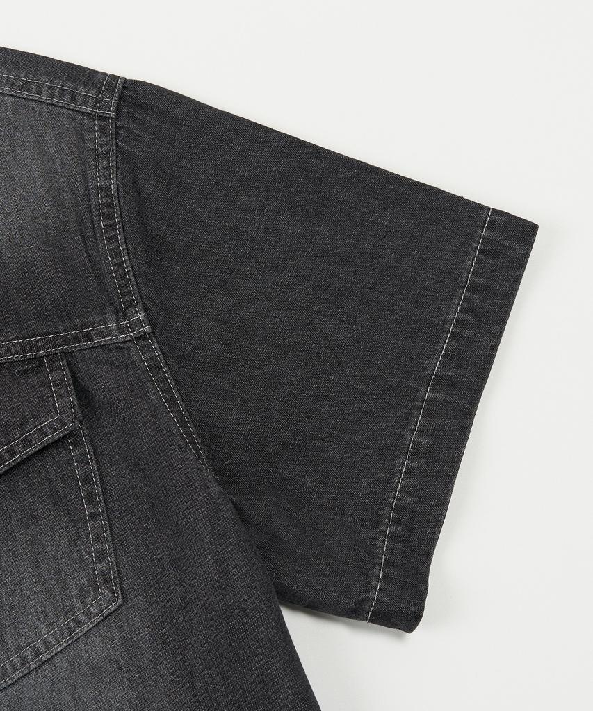 TOFFEE Pintuck Half Denim Shirt (Deep Grey)