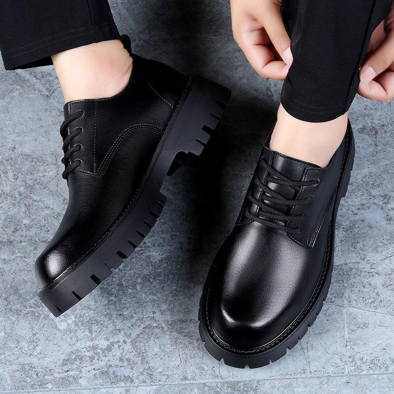 Модная мужская обувь из натуральной кожи, брендовая обувь, толстая подошва, нескользящая, из коровьей кожи, мужская обувь для увеличения роста 4,5 см