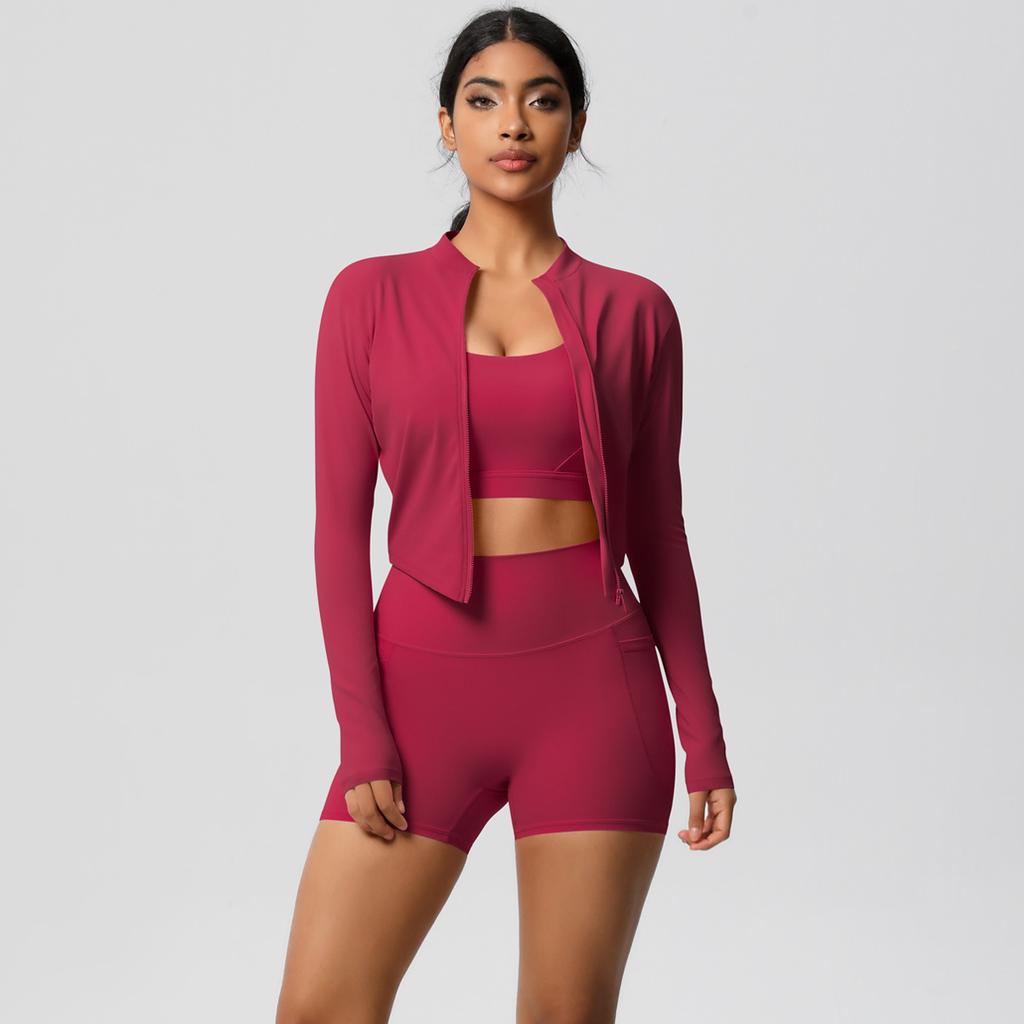 Костюм для йоги с высокой талией, матовый облегающий с карманом, быстросохнущий комплект из трех предметов для упражнений с ощущением облака, набор для бега и фитнеса для активного отдыха, женский